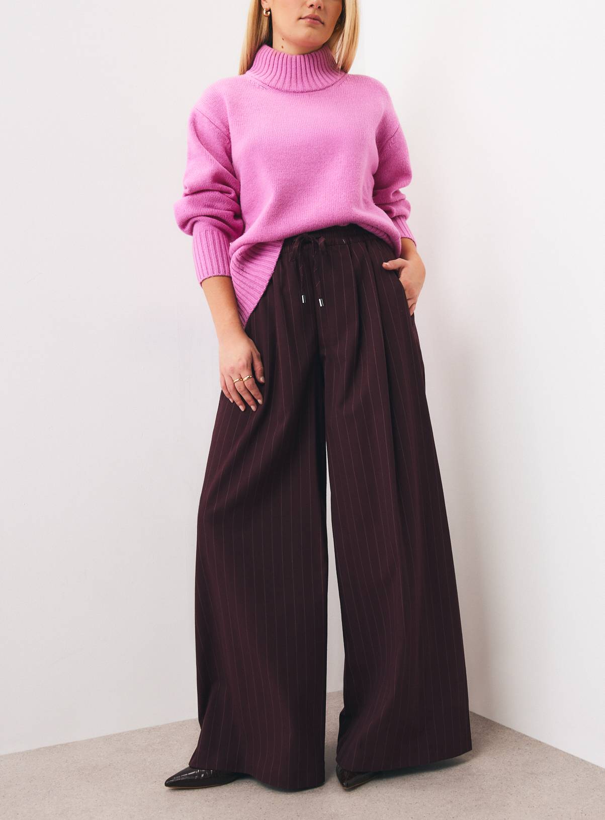 Dark Red Pinstripe Palazzo Trousers 12L - Image 1